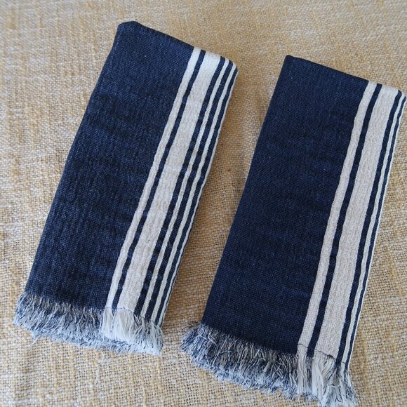 Mud Pie Navy & White Set of 2 Napkins Farmhouse Cotton - Picture 6 of 6